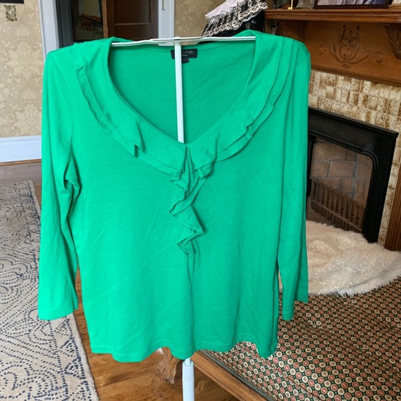 Talbots petites  ruffle neck ‎ top in jade green. Worn once - Picture 1 of 3